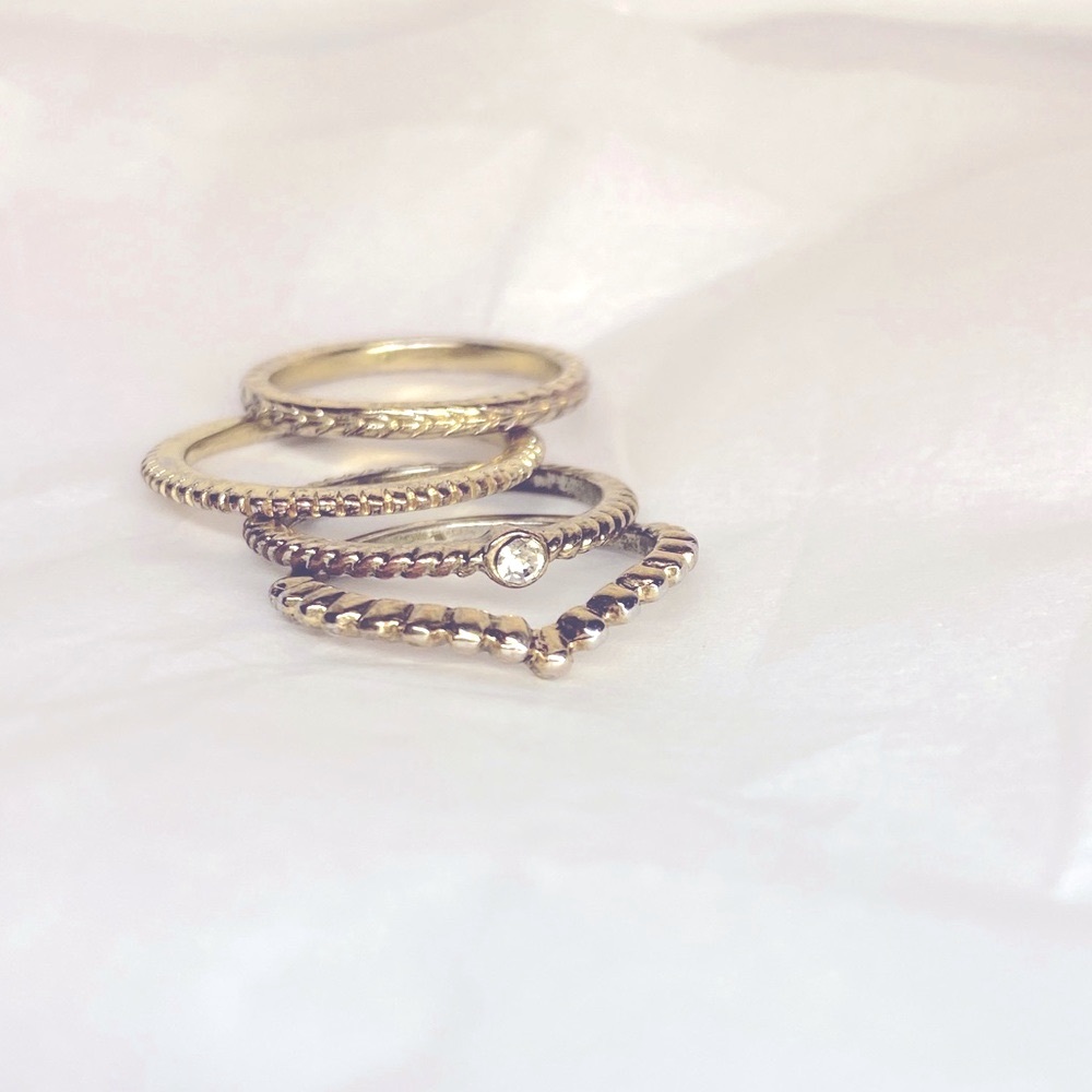 Tiny gold ring set, 14k gold-plated cubic zirconia stacking rings, set of 4